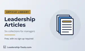 leadership articles hero: a stack of article pages, the top one with a gold heading