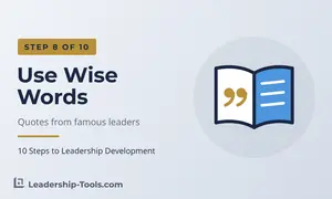 leadership quotes article hero: an open book with gold quotation marks on the page