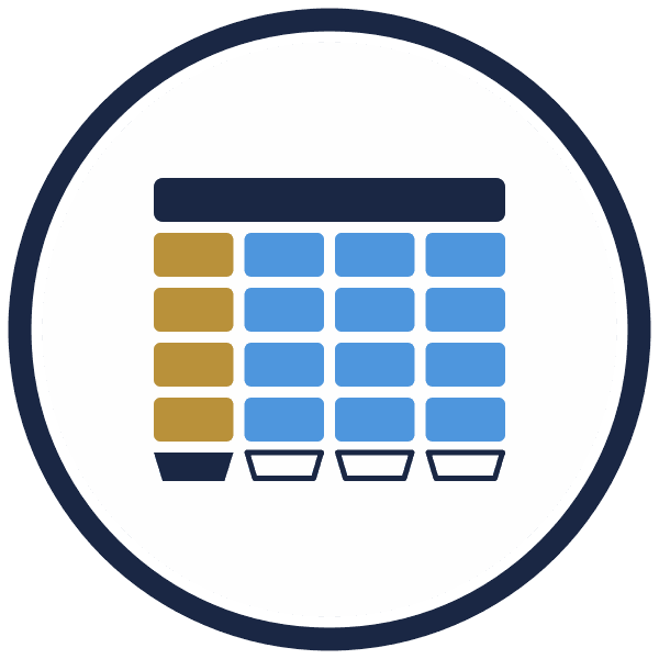 business plan financials workbook icon: a spreadsheet with input cells and calculated cells