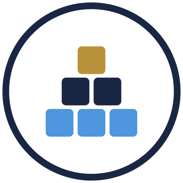 leadership team building icon: building blocks stacked into a pyramid with one block on top