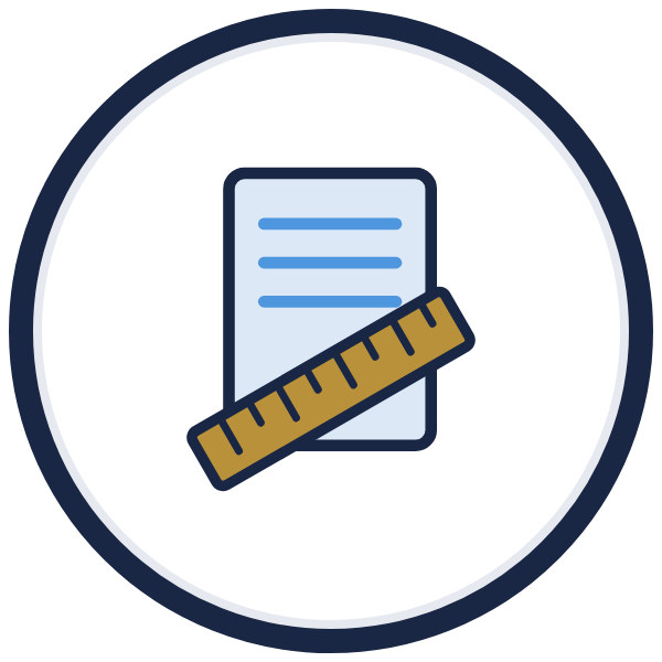 golden rules of selling icon: a gold ruler across a written page