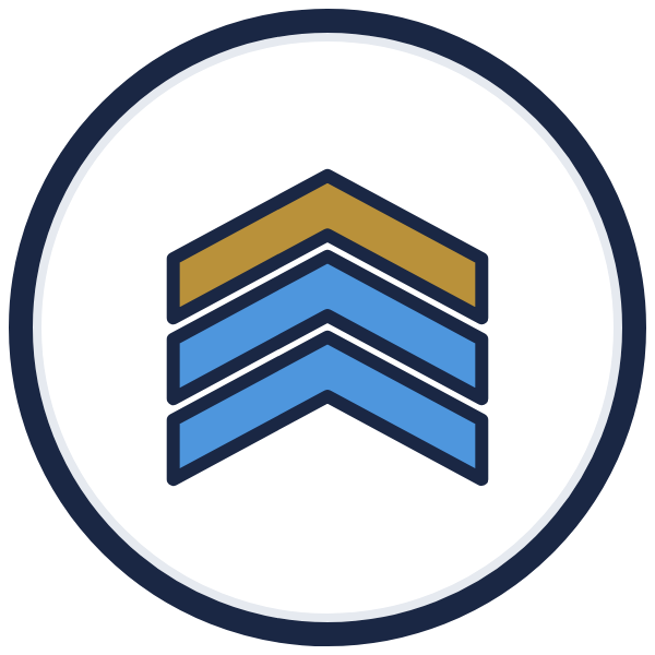 leadership traits icon: three rank chevrons, the top one gold