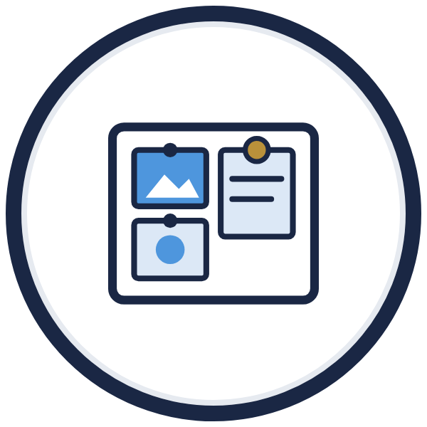 vision board app icon: a board with pinned pictures and notes