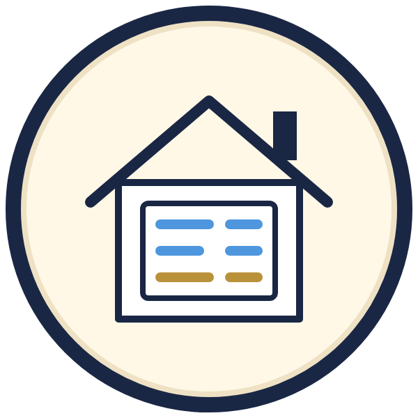 household budget template icon: a house with a budget sheet inside