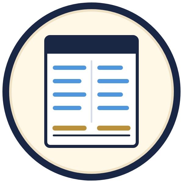personal financial statement template icon: a two-column statement with totals