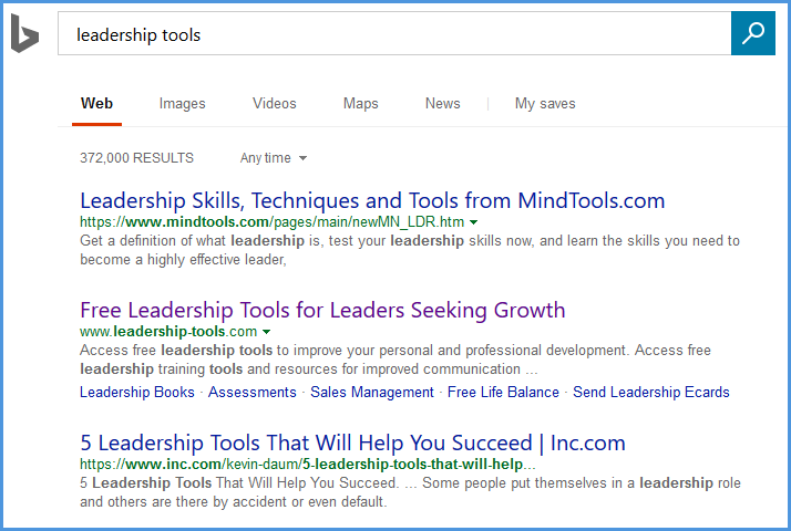 Bing Search Results for Leadership Tools bing search results