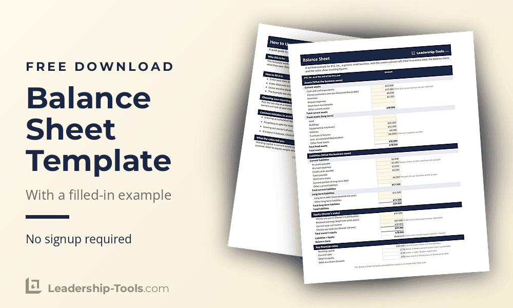 free balance sheet template with a filled-in example