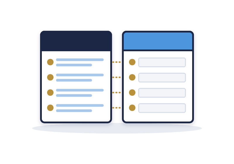 the business plan guide and template side by side, each numbered section matched to its fill-in field