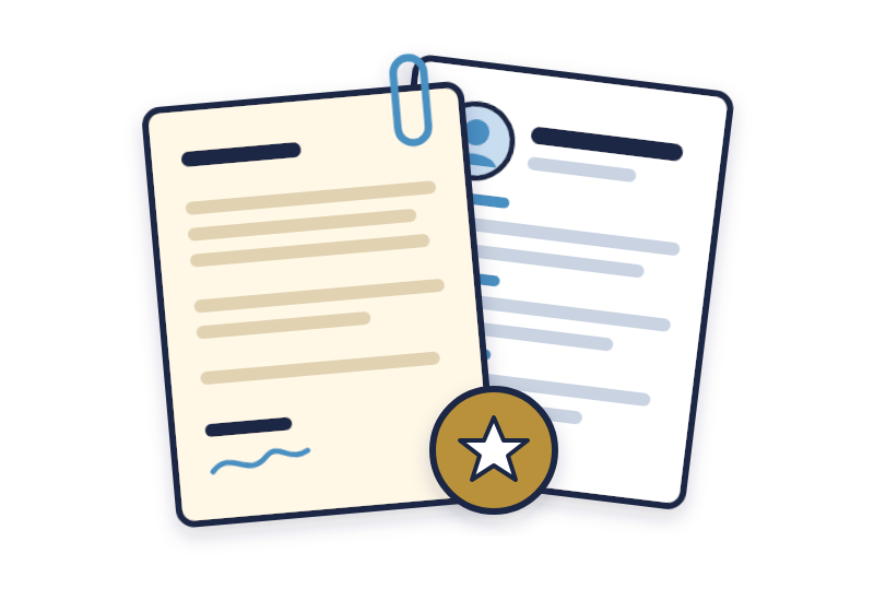 Free Sample Cover Letter with Resume | Leadership-Tools free sample cover letter illustration: a cover letter clipped to a resume with a gold star