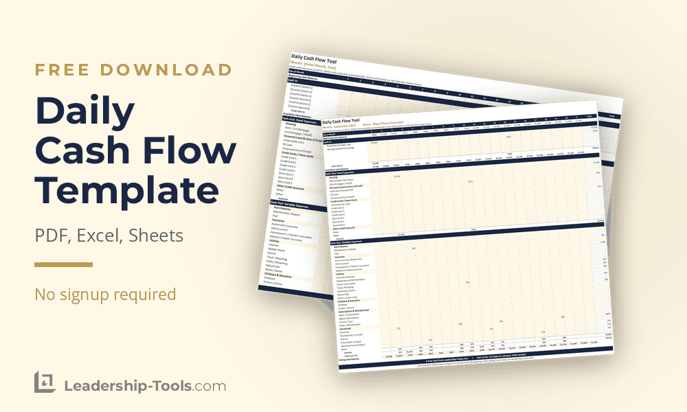 free daily cash flow template with completed monthly example