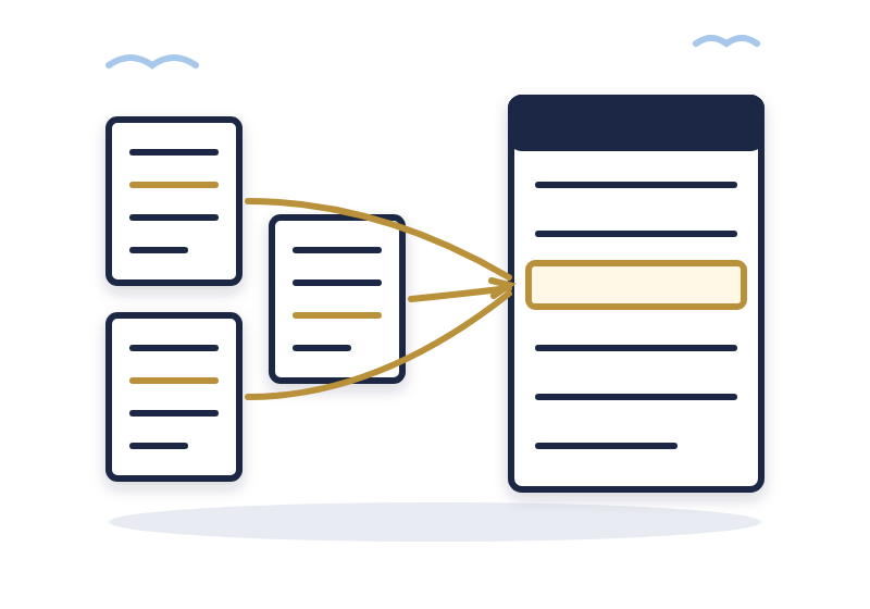three exit surveys feeding one row on an exit trends sheet