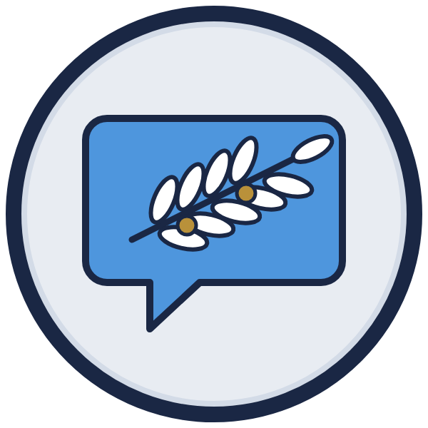 apology letter template icon: a speech bubble holding an olive branch