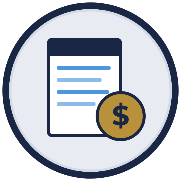 collection letter template icon: an invoice with a gold coin