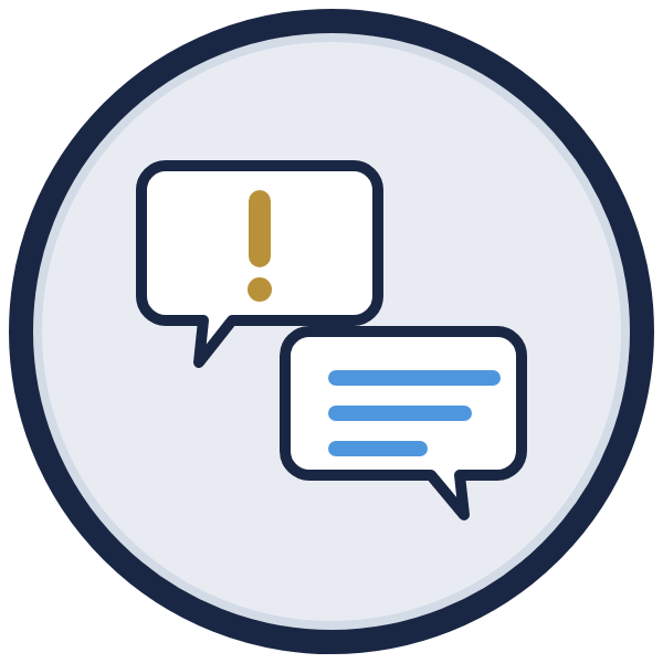difficult conversations checklist icon: a raised concern answered with a calm reply
