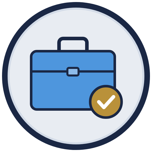 employment offer letter template icon: a briefcase with a gold check mark