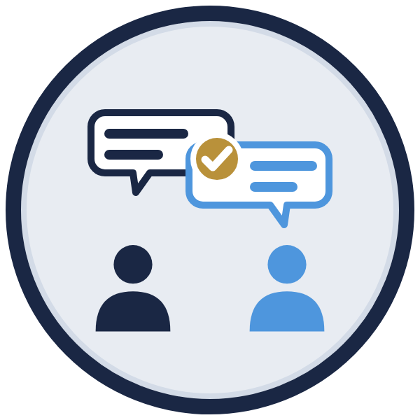 one on one meeting template icon: a leader and team member in a two-way conversation that meets in agreement
