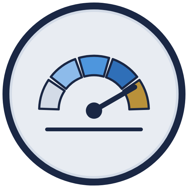 performance appraisal template icon: a rating gauge pointing to the top rating