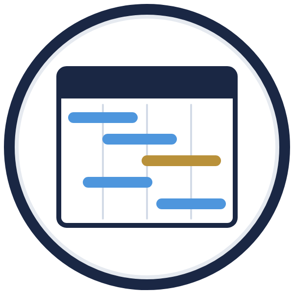 Project Tracker Template icon showing a schedule timeline with staggered task bars