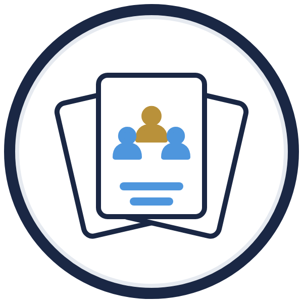 team building activities icon: a deck of activity cards with a team on the front card