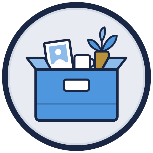 termination letter template icon: a box of desk items being packed up