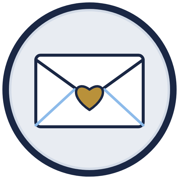 thank you letter template icon: an envelope with a gold heart seal