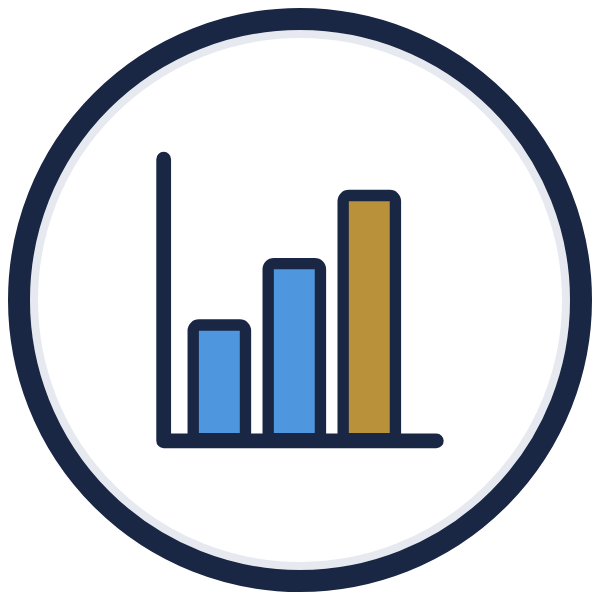 financial analysis icon: a bar chart with a gold bar