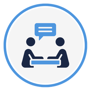 Icon representing the coaching action plan template with two people in a coaching conversation