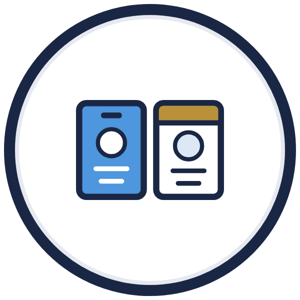 contractors vs employees icon: two ID badges, one with a gold band