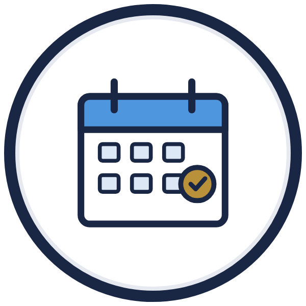 customer contact plan icon: a calendar with a gold check mark