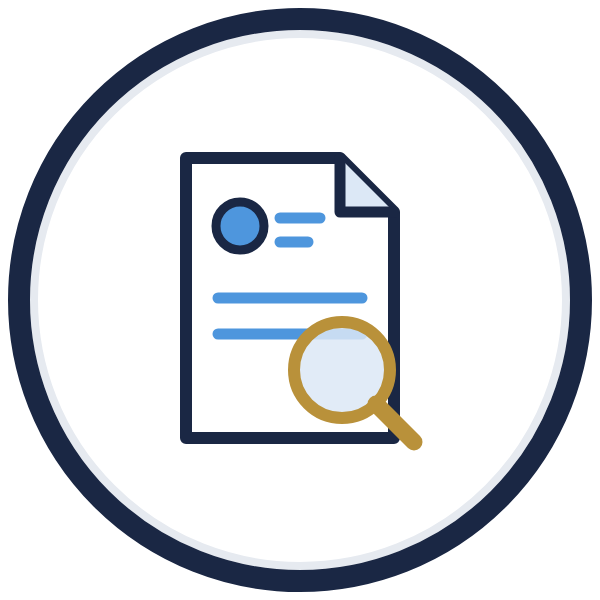 customer service resumes icon: a resume under a gold magnifying glass