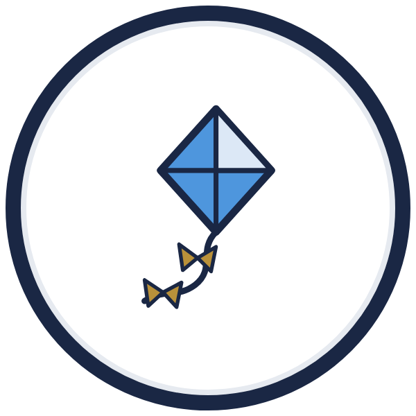 leadership activities for kids icon: a kite with gold bows on the tail