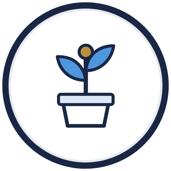 leadership development articles icon: a seedling in a pot with a gold bud