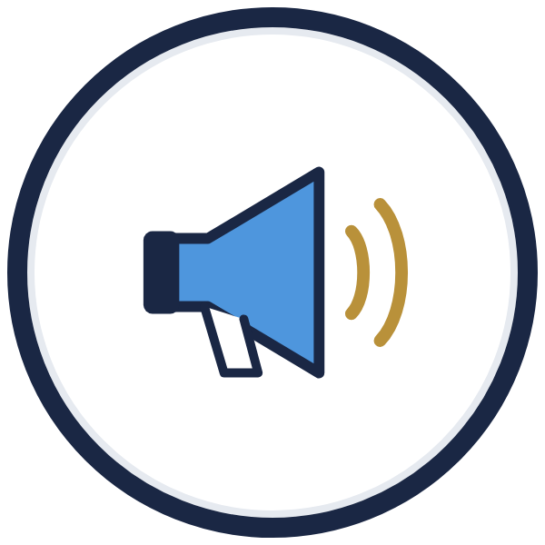 leadership motivation icon: a megaphone with gold sound waves
