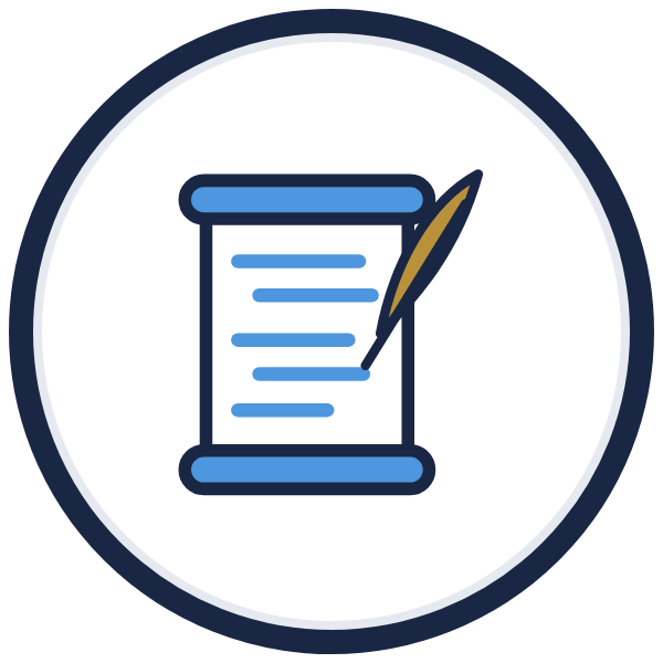 leadership poems icon: a scroll of verse with a gold quill