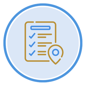 Project tracker template icon showing a checklist with completed tasks and location pin