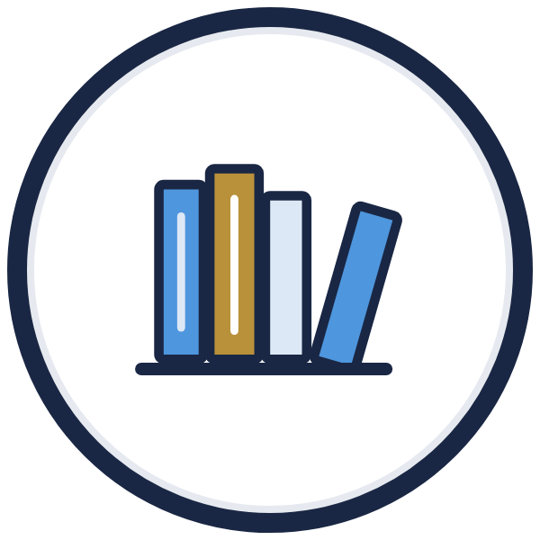 self growth library icon: classic books on a shelf