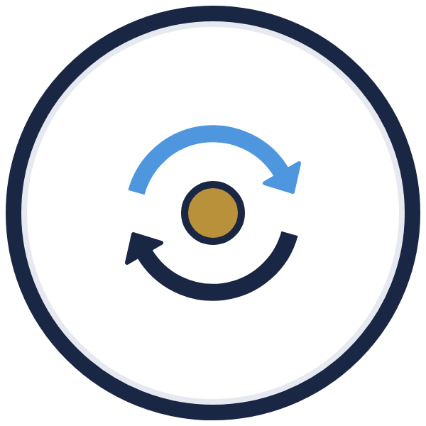 step 4 360-degree feedback icon: two arrows circling a center point