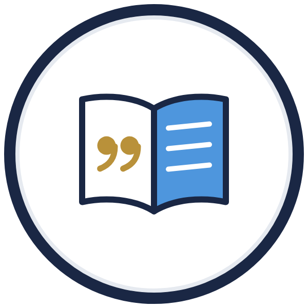 step 8 leadership quotes icon: an open book with quotation marks