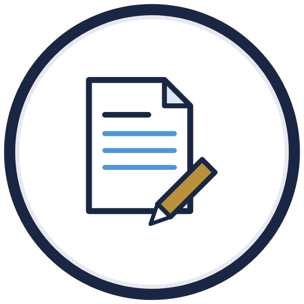 job descriptions icon: a document with a gold pen