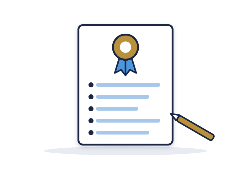 a role outline page with five filled-in lines and a gold badge at the top