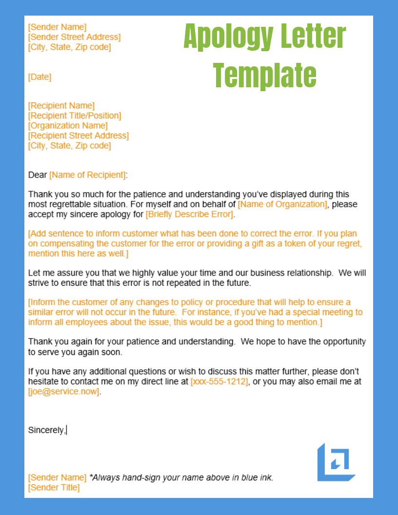 Sample Apology Letter  Free Business Writing Templates