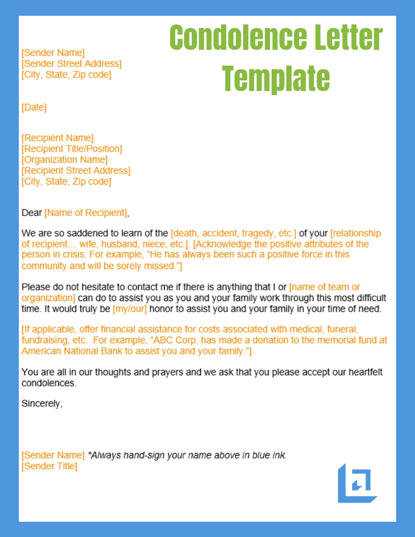 Condolence Letter Template Free Business Writing Templates