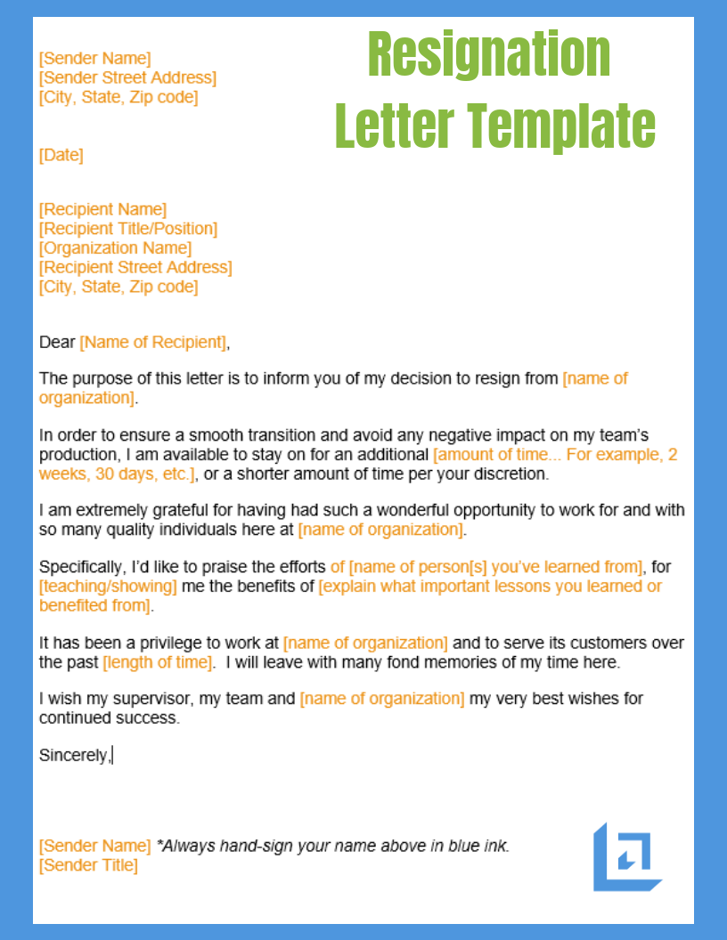Resignation Letter Template Free Business Writing Templates