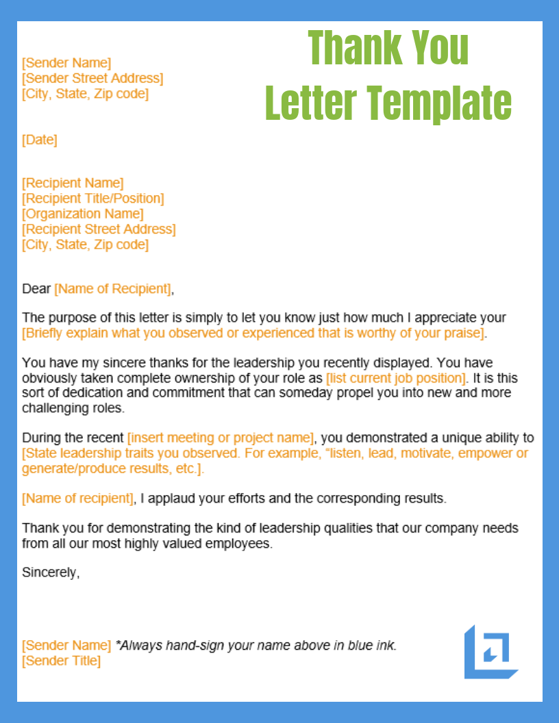 Thank You Letter Template from www.leadership-tools.com