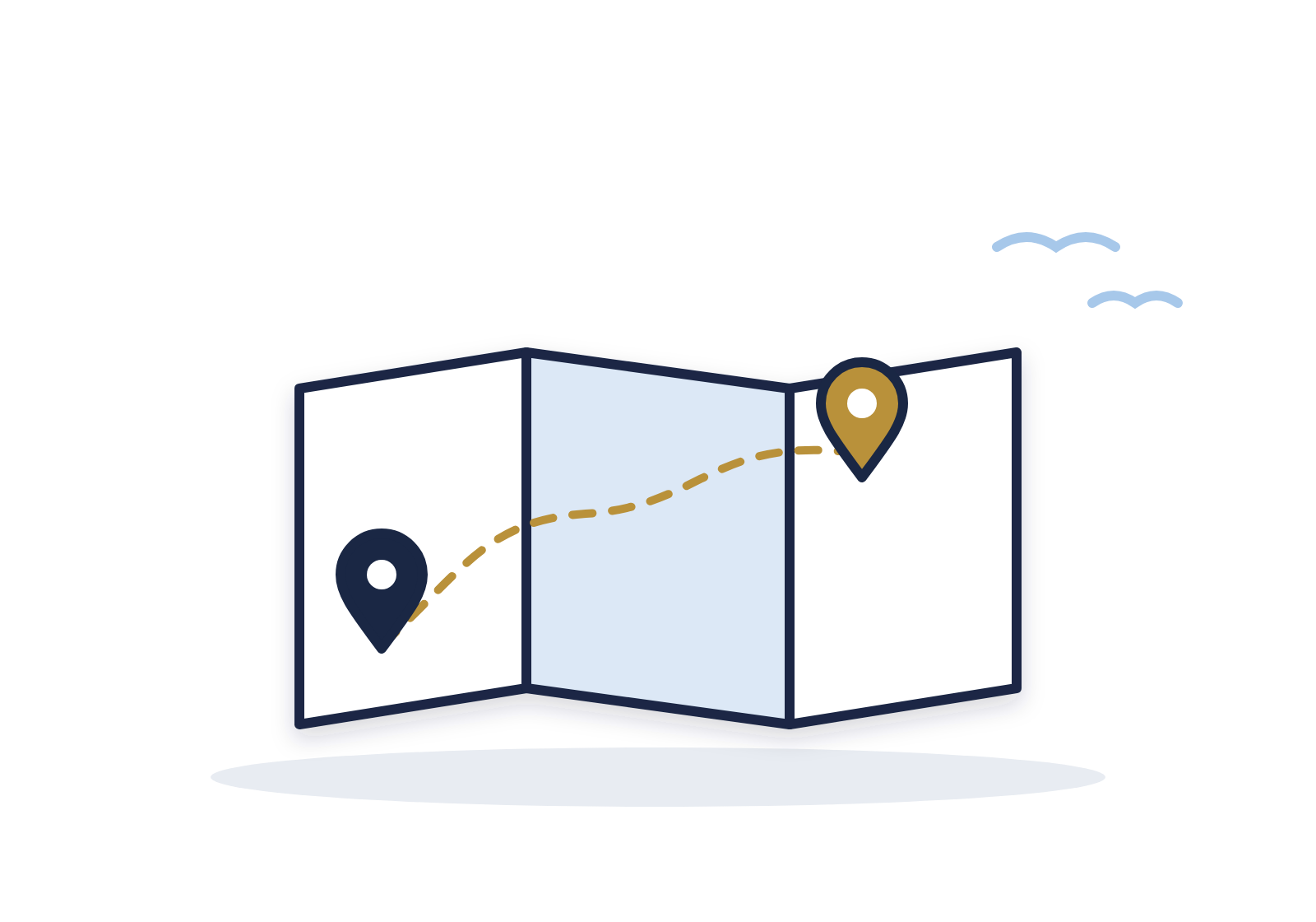 Site Map | Leadership-Tools a folded map with a dotted path running between two location pins