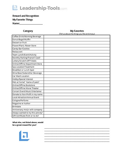 My Favorite Things Tool | Custom Employee Recognition Ideas