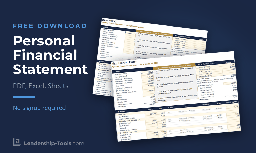 Personal Financial Statement Template | Leadership-Tools free personal financial statement template with completed example
