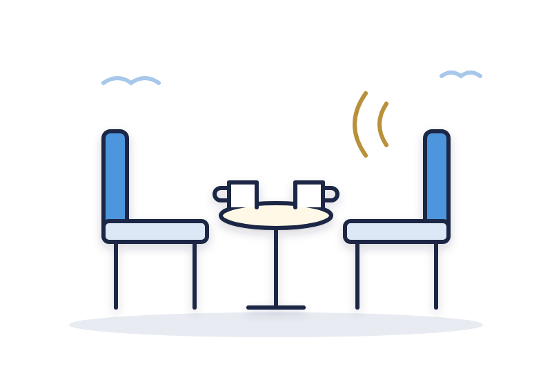 a leader sitting with a team member two levels down, listening