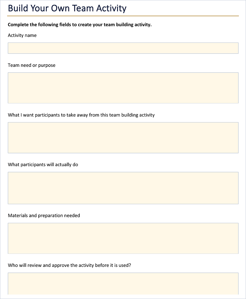 blank Build Your Own Team Activity planning worksheet from the Leader's Guide