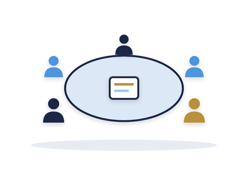 team sitting around a table with one team building activity card between them